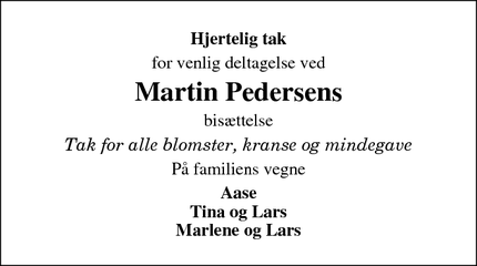 Taksigelsen for Martin Pedersens - Løvel