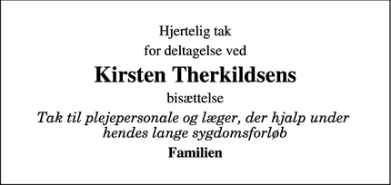 Taksigelsen for Kirsten Therkildsens - Løvel