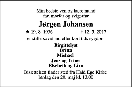 Dødsannoncen for Jørgen Johansen - Viborg