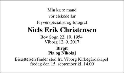 Dødsannoncen for Niels Erik Christensen - Viborg