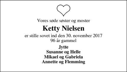 Dødsannoncen for Ketty Nielsen - Viborg