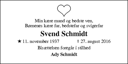 Dødsannoncen for Svend Schmidt - Viborg