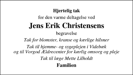 Taksigelsen for Jens Erik Christensens - Videbæk
