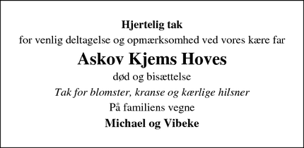 Taksigelsen for Askov Kjems Hove - Videbæk
