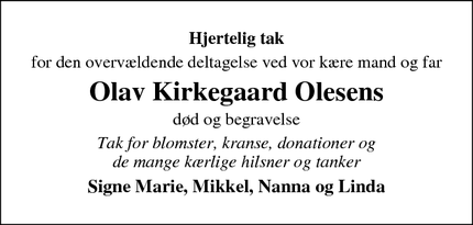 Taksigelsen for Olav Kirkegaard Olesen - Hover