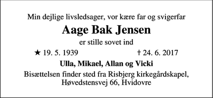 Dødsannoncen for Aage Bak Jensen - 