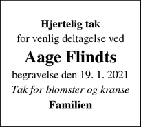 Taksigelsen for Aage Flindts - Kolding