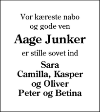 Dødsannoncen for Aage Junker - Sønderborg