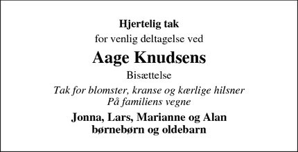 Taksigelsen for Aage Knudsens - Brande