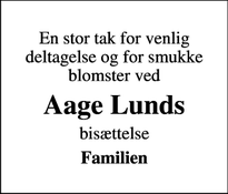 Taksigelsen for Aage Lunds - Rønne