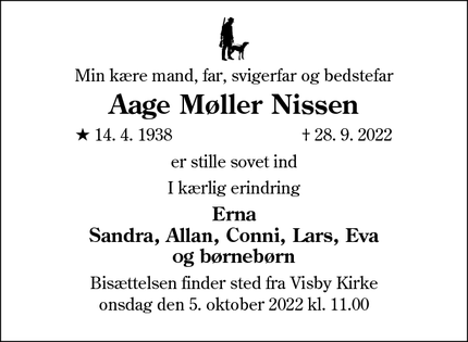Dødsannoncen for Aage Møller Nissen - Visby