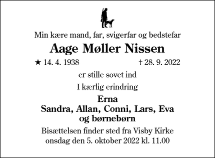 Dødsannoncen for Aage Møller Nissen - Visby