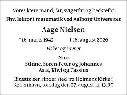 Dødsannoncen for Aage Nielsen - København V