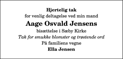 Taksigelsen for Aage Osvald Jensens - Sæby