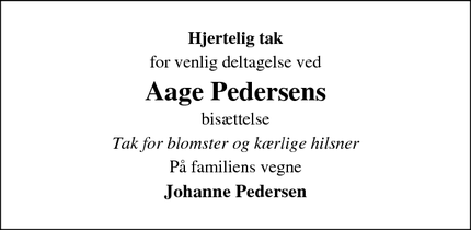 Dødsannoncen for Aage Pedersens - Hedensted
