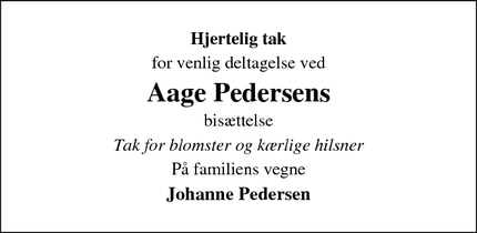 Dødsannoncen for Aage Pedersens - Hedensted