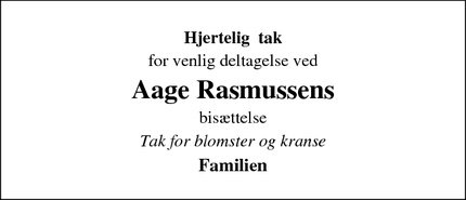 Taksigelsen for Aage Rasmussens - Herlufmagle 