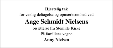 Taksigelsen for Aage Schmidt Nielsens - Havdrup