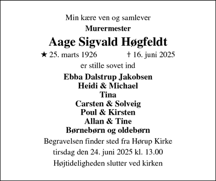 Dødsannoncen for Aage Sigvald Høgfeldt - Højslev