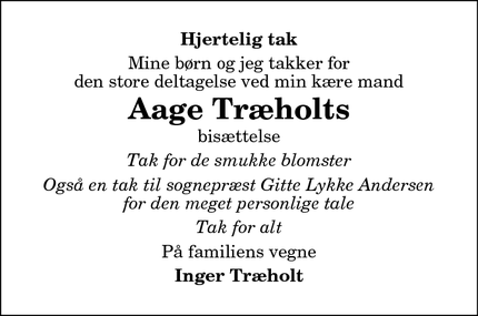Dødsannoncen for Aage Træholts - Brønderslev
