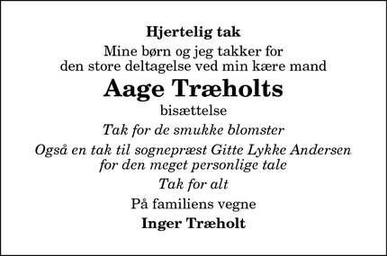 Dødsannoncen for Aage Træholts - Brønderslev