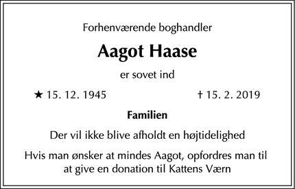 Dødsannoncen for Aagot Haase - helsinge