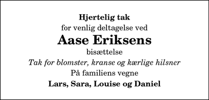 Taksigelsen for Aase Eriksens - Kongerslev
