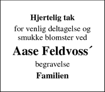 Taksigelsen for Aase Feldvoss´ - Kastrup