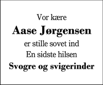 Dødsannoncen for Aase Jørgensen  - Herning