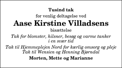 Taksigelsen for Aase Kirstine Villadsens - Hanstholm