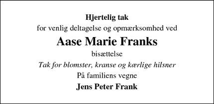 Taksigelsen for Aase Marie Franks - Lindum