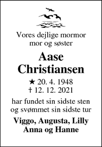 Dødsannoncen for Aase
Christiansen - Stege