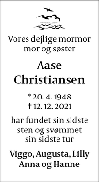 Dødsannoncen for Aase
Christiansen - Stege