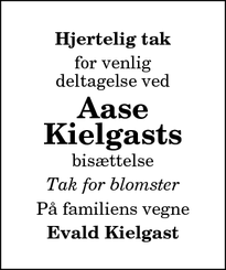 Taksigelsen for Aase
Kielgast - Rostrup