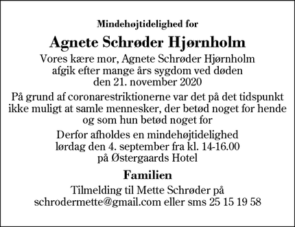 Taksigelsen for Agnete Schrøder Hjørnholm - Egå