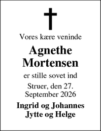 Dødsannoncen for Agnethe Mortensen - Struer