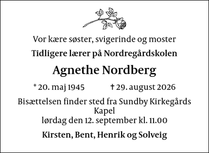 Dødsannoncen for Agnethe Nordberg - København V