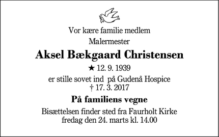 Dødsannoncen for Aksel Bækgaard Christensen - Ikast