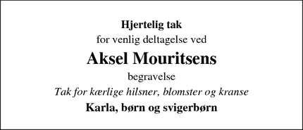 Taksigelsen for Aksel Mouritsen - Kruså