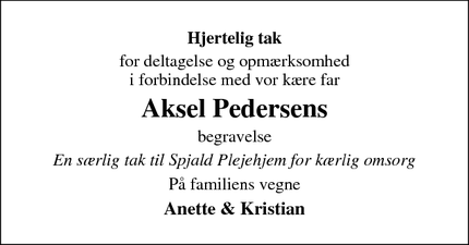 Taksigelsen for Aksel Pedersens - Ringkøbing
