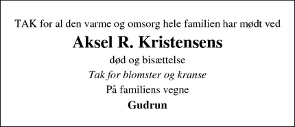 Taksigelsen for Aksel R. Kristensen - Struer