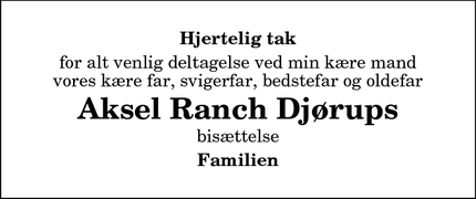 Taksigelsen for Aksel Ranch Djørup - Hvilsom