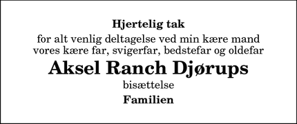 Taksigelsen for Aksel Ranch Djørup - Hvilsom