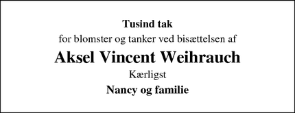 Taksigelsen for Aksel Vincent Weihrauch - viborg