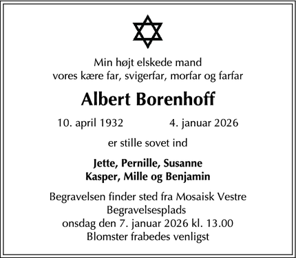 Dødsannoncen for Albert Borenhoff - Holte