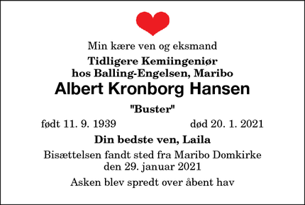 Dødsannoncen for Albert Kronborg Hansen - Maribo