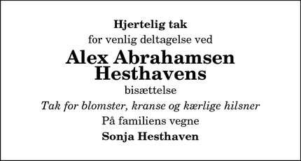 Taksigelsen for Alex Abrahamsen
Hesthaven - Jerup