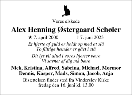 Dødsannoncen for Alex Henning Østergaard Schøler - Lemming