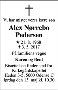 Dødsannoncen for Alex Nørrebo Pedersen - Ryslinge
