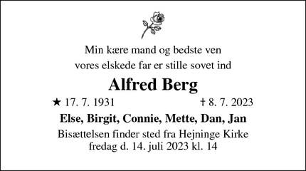 Dødsannoncen for Alfred Berg - Køge